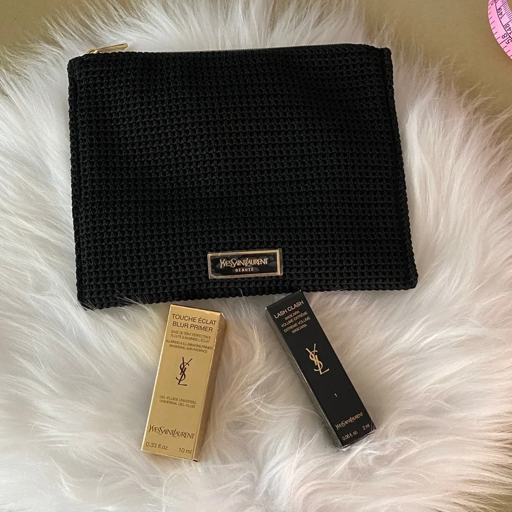 Yves Saint Laurent Black Textured makeup pouch new